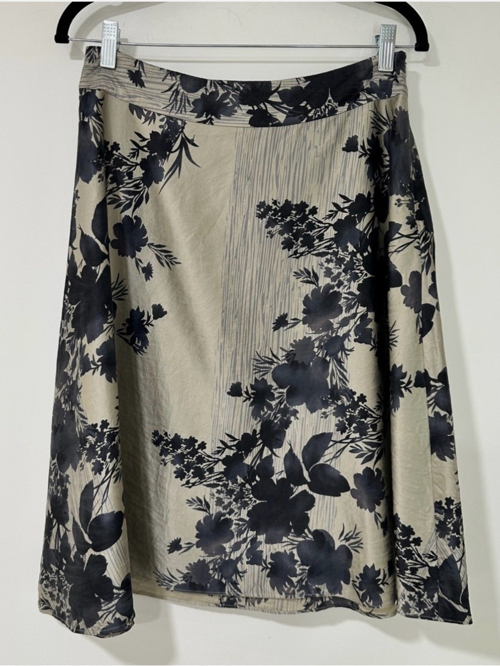 Banana Republic Black Floral Print on Cream A-Line Skirt